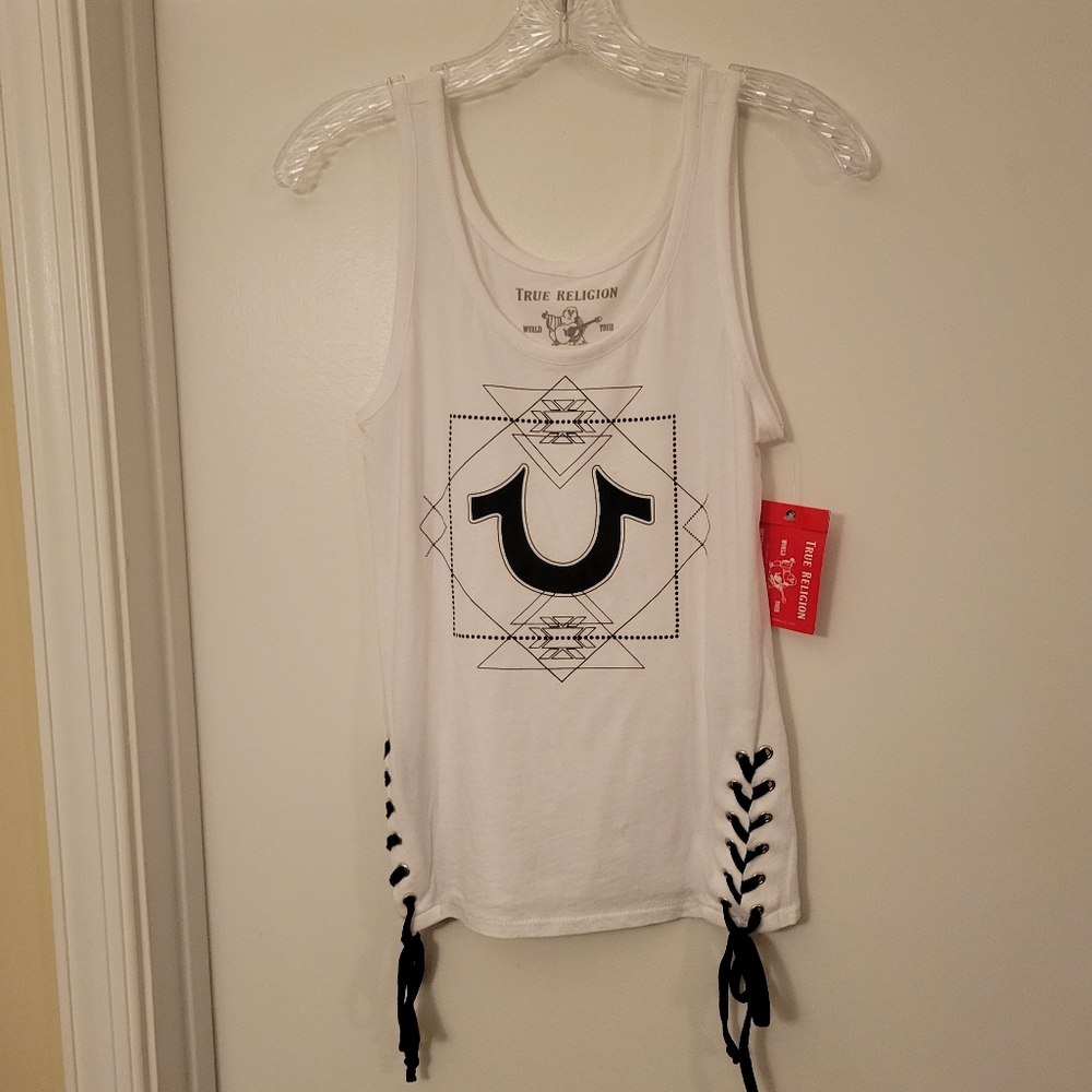 True Religion White Lace Up Tank, Size Small